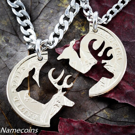 Deer Cut Coin Necklace Couples Interlocking Gold Dollar Buck