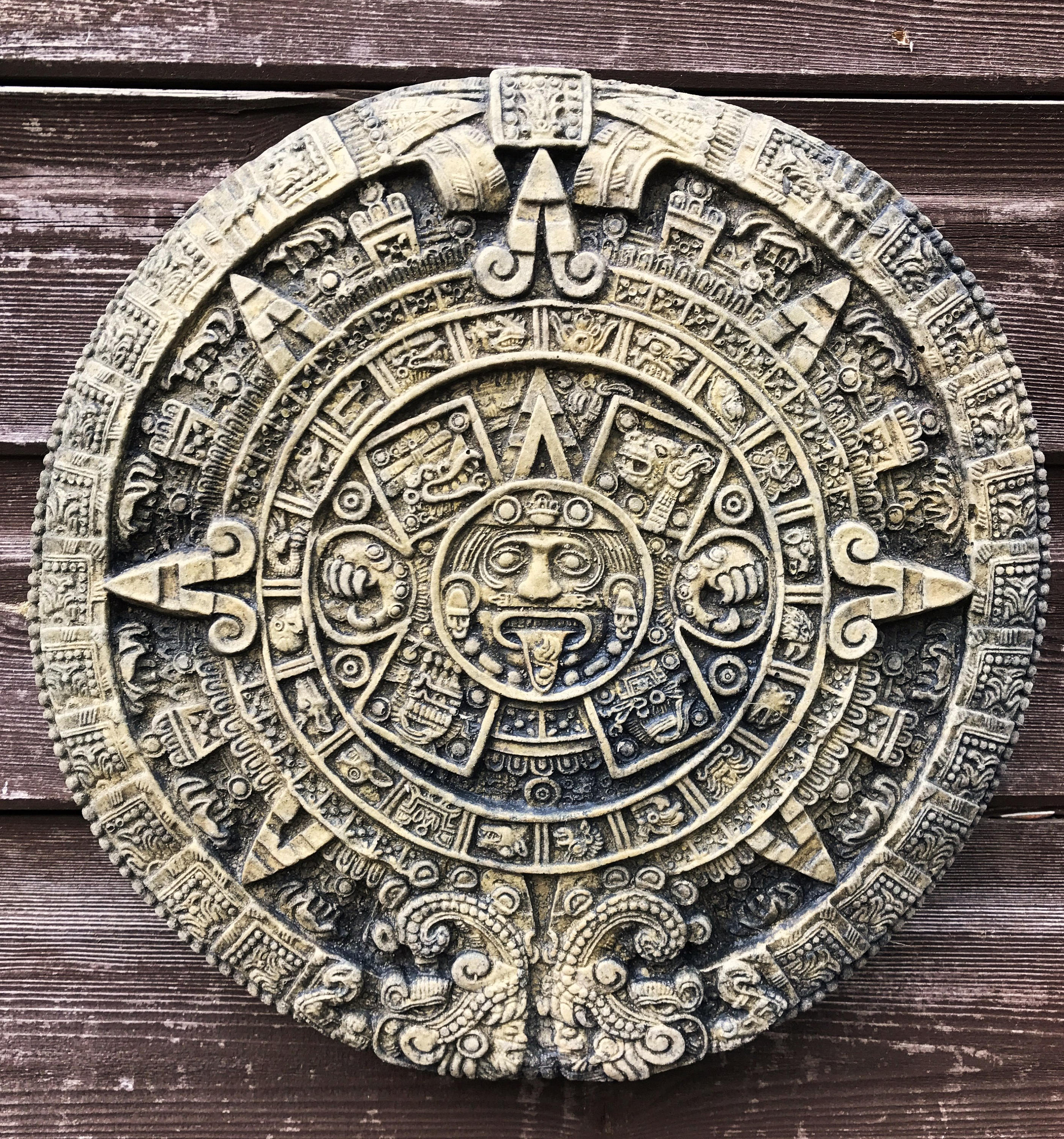 Aztec Mayan Calendar stone wall plaque Sun Stone home or