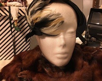 1950's Black feather hat