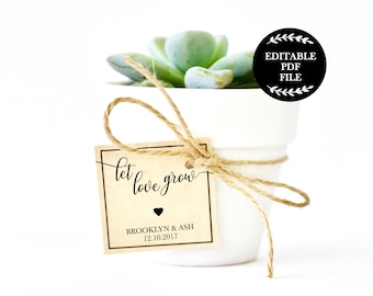 Editable PDF, Let Love Grow Favor Tag, Editable Wedding Favor Tags, Succulent Tag, Favour Tags, Printable Wedding, Thank You, Cactus