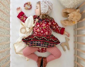 18-24 months, Ready to ship skirted romper, Boho dress, hippie baby dress, bohemian baby romper, toddler romper, moonchild