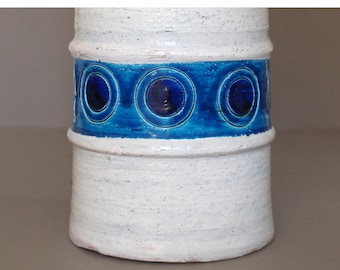 Vintage Raymor Bitossi Rimini Blue and White Cylinder Lamp