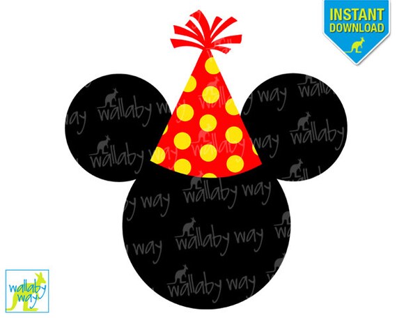 Items similar to Mickey Party Hat Birthday Printable Iron On Transfer ...