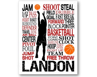 Boy's Basketball Typography Poster, Basketball Gift, Basketball Art Print, Basketball Team Gift, Basketball Coach Gift, Basketball Canvas