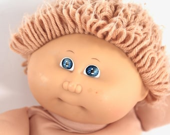 1984 vintage Cabbage Patch Kid boy - wheat-haired, yarn loops, blue eyes, blond, CPK, 1980s toys, dolls