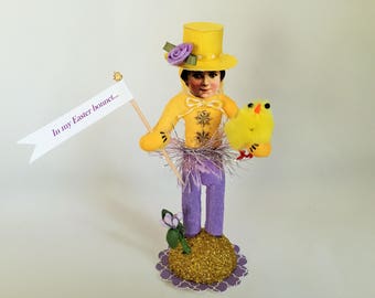 Ostern gesponnen Baumwolle junge Vintage-Stil gesponnen Baumwolle junge w/Küken 5.5" Figur