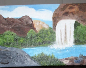 Small oil painting,Majestic Falls