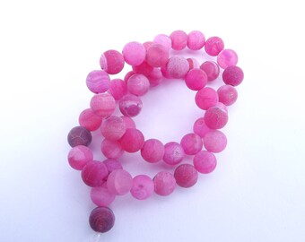 49 smooth frosted agate round beads Pink 8 mm KOSI 626