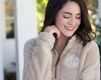 Monogrammed Pullover, Monogram Sherpa Pullover Sweater, Quarter Zip, Brushed Fleece Sweatshirt, Gift for Her, Christmas Gifts under 60