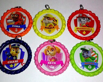 bottle cap necklace keychain paw patrol nick jr party favor set