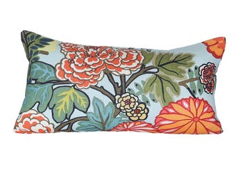 READY TO SHIP - 11x21 Chiang Mai Dragon Aquamarine lumbar pillow cover (sized for 12x22 insert)