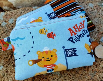 Pirate Coin Purse, Boy's Zipper Wallet, Boys Change Purse, Ear Bud Pouch, Boys Zipper Bag