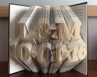 Initials with date Folded book art-wedding gift, anniversary gift, birthday gift,christmas gift,teacher gift,graduation gift,for him,for her
