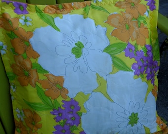 Retro Quilted Fabric Pillow Covers, Bright and Bold Floral Design