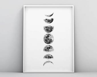 Moon Phases Printable, Phases of the Moon Printable, Moon Phases Print, Moon Poster, Moon Phases Wall Art, Digital Download, Lunar Phases