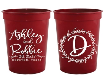 Wedding Cups, Custom Wedding Cups, Anniversary Party Cups, Wedding Favors, Monogrammed Cups, Plastic Wedding Cups, Party Cups, 1506