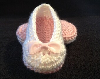Crochet Baby Booties, Ballet Slippers, 0 to 3 months