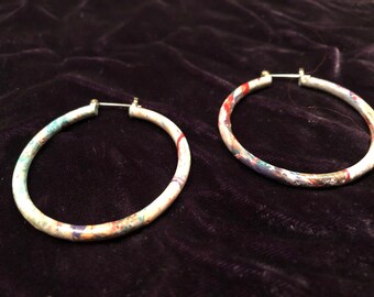 Psychedelic marbled enamel hoop earrings