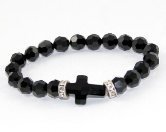 Mary Cross Bracelet - Swarovski©Crystal - Crystal or Jet