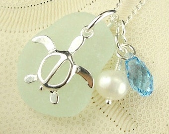 Seaglass Necklace, Turtle Necklace, Aqua Beach Glass Jewelry, Beach Jewelry, Gift For Diver, Sea Glass Pendant, Beach Glass Pendant