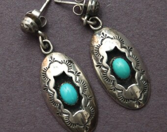 Native American Navajo Turquoise Shadowbox Earrings #LV-15