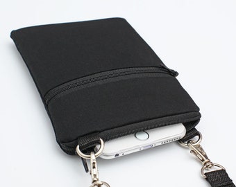 Phone Crossbody Sling Bag, Travel Cell Phone Purse, Fits Passport, iPhone 7 Plus Sling Bag, Samsung Galaxy S8 Crossbody - black