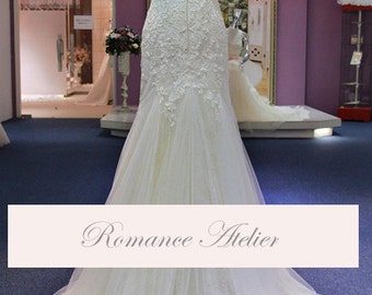 Dramatic, Lace, Wedding Gown, Bridal Gown, Fit and Flare, White, Ivory, Weddings, Blush, Organza