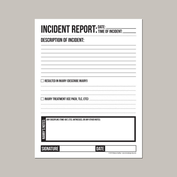 incident report for nanny or daycare worker