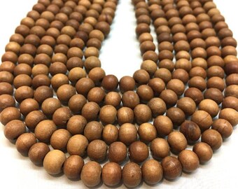 8mm 15 Inch strand - 54 beads- Pure Natural Untreated Sandalwood Beads, Sandalwood, Sandalwood strand, Upolished Sandalwood Beads