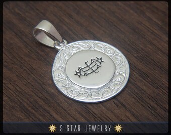 BPS30 - Sterling Silver Bahai Pendant w/ Ring Stone Symbol