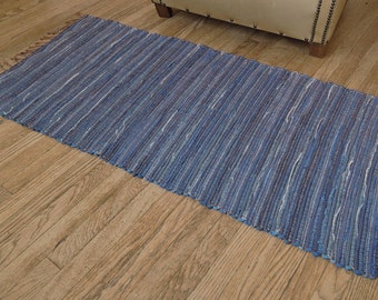Hand Woven Rag Rug Blue Denim 28" x 56"