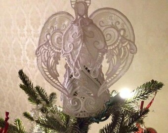 Angel Tree Topper - Embroidered Angel - Free Standing Lace Angel - Christmas Angel