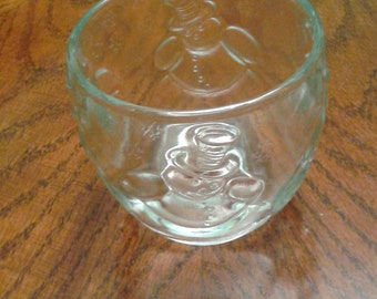 Clear glass / bowl with snowmen and snowflakes