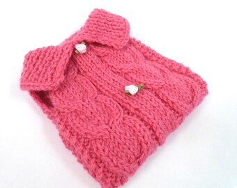SHIPS TOMORROW -SALE - Size XSmall (12'') - 100% Wool -pink Dog Sweater- Hand Knit Dog Sweater