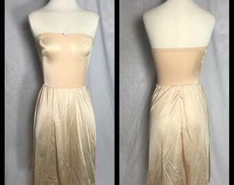 Olga Bodysilk Stretch Nylon Beige Strapless Full Slip in Midi Length - Bust 34