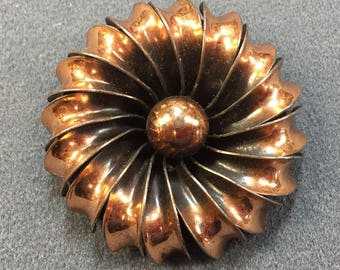 Big Vintage Mid Century Copper Flower Brooch. Free shipping