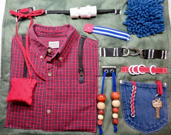 Plaid Shirt on Fidget, Sensory, Activity Quilt Blanket for Alzheimer, Dementia, Stroke Rehab