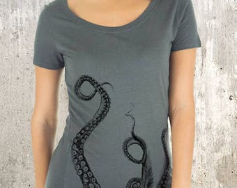 Octopus Tentacles - Women's Organic Scoop Neck T-Shirt - Viscose Bamboo and Organic Cotton Tee