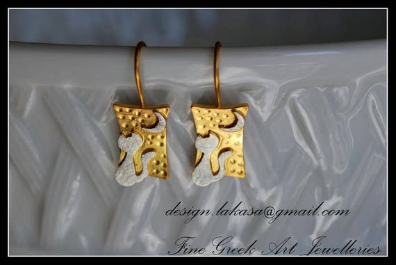 Cat Moon Earrings Sterling Silver 925 Handmade Jewelry Best Gift Idea for her Anniversary Romantic Style Catlovers Woman Birthday Girlfriend