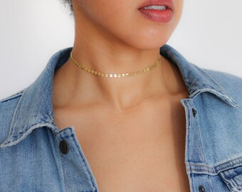 Gold Coin Choker - 4mm Gold Disc Necklace - Gold Coin Necklace - Coin Tattoo Choker - Boho Jewelry - Bohemian Choker - Gold Choker