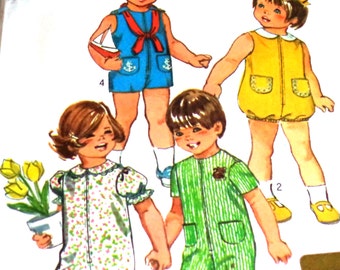 1970's Vintage Simplicity 9290 Size 2 Sewing Pattern Toddler Jumpsuit Bubblesuit Two Lengths