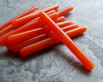 Tube Bead, Marble Bead, Long Beads, Boho Chic, Tribal Bead, Jewelry Supplies, Vintage Bead, Lucite Beads, Carnelian, Orange Beads, 10 Beads