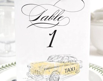 New York Taxi Table Numbers, NYC Wedding, Table Numbers (1-10)