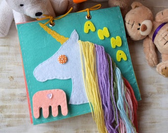 Quiet Busy Book for kids toddler activity educational toys developing baby Toy Travel Unicorn Personalized Felt Montessori toy Fine Motor