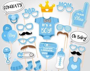 Baby Shower Photo Booth Props - Printable Photo Booth Props - It's a Boy Baby Photobooth Props - Team Blue Printable Party Props