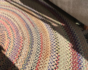 Grandma's vintage handmade braided wool rug 10' round