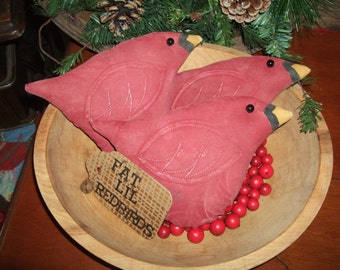 Primitive FAT Lil Spring Redbirds! Three (3) Bowl Filler Folk Art Ornies, OFG HAFAIR Teams