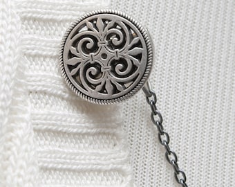 Silver Cardigan Clip - Antique Silver Fleur de Lis - Sweater Clip, Sweater Guard, Cardigan Guard, Sweater Chain, Collar Clip