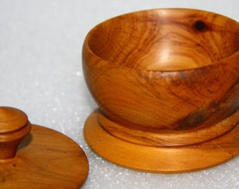 Sculptured wood bowl with lid "B" small bowl hand made triket round trinket box or small sugar bowl hand crafted wood bowl and lid small