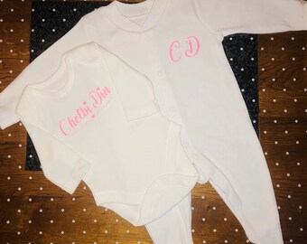 Personalised Babygrow and vest gift set